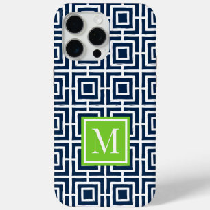 Coque iPhone 15 Pro Max Monogramme en treillis carré Prépa – Nuit & Citron