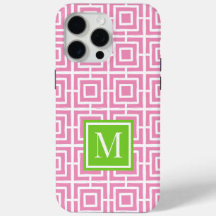 Coque iPhone 15 Pro Max Monogramme en treillis carré Prépa – Rose & Citron