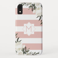 Monogramme encadré rose floral blanc