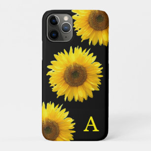 Case-Mate iPhone Case Monogramme et beaux tournesols sur fond noir