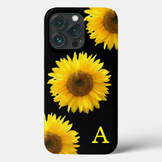 Case-Mate iPhone Case Monogramme et beaux tournesols sur fond noir