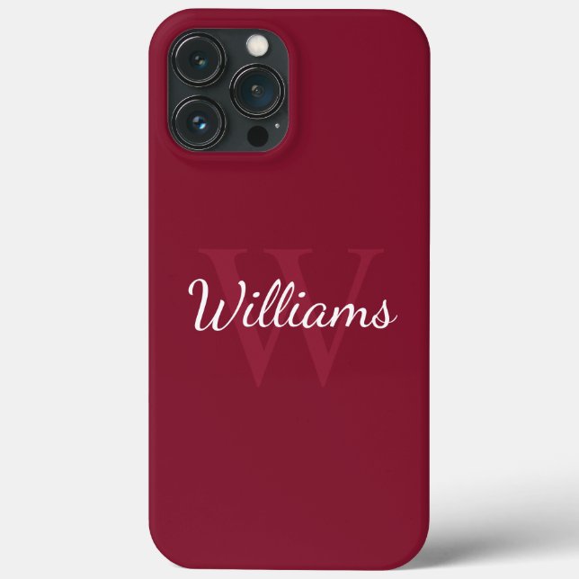 Coques Case-Mate iPhone Monogramme et nom personnalisé Bourgogne rouge (Verso)