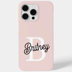 Coque iPhone 15 Pro Max Monogramme et nom personnalisé moderne Pastel Pink
