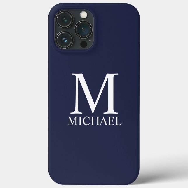 Coques Case-Mate iPhone Monogramme et nom personnalisés bleu marine (Verso)