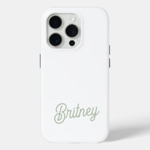 Coque iPhone 15 Pro Monogramme et nom personnalisés de Sage Vert moder