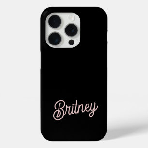 Coque iPhone 15 Pro Monogramme et nom rose pâle moderne