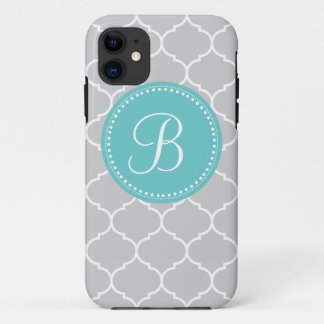 Case-Mate iPhone Case Monogramme fait sur commande de Quatrefoil en gris