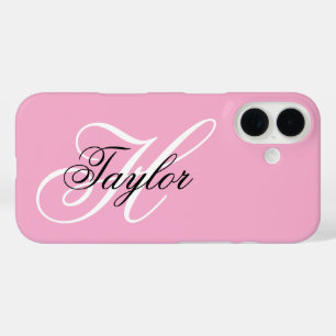 Coque Pour iPhone 16 Monogramme fantaisie noir et blanc Rose