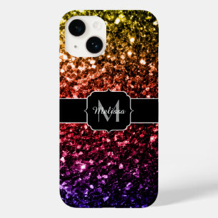 Coques Pour iPhone Monogramme faux scintillements arc-en-ciel jaune r