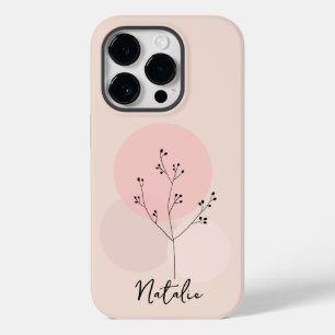 Coque Pour iPhone 14 Pro Monogramme féminin minimaliste rose floral abstrai