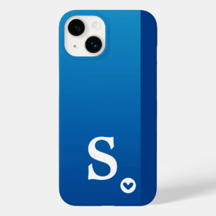 Coque Pour iPhone 14 Monogramme Fillette Cœur Bleu Simple Moderne Chic