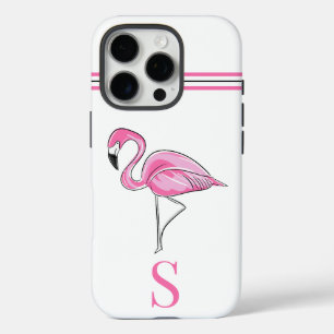 Coques iPhone 16 Pro Monogramme Flamant rose rose