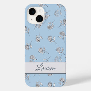 Coque Pour iPhone 14 Monogramme Fleur Botanique Intemporelle Bleu Clair