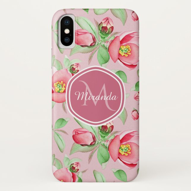 Coques Case-Mate iPhone Monogramme Fleur de Pommier Rose (Dos)