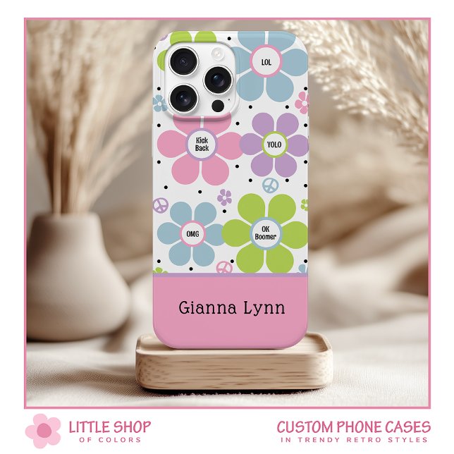 Coques Case-Mate iPhone Monogramme Fleur de Style Rétro Rose (Créateur téléchargé)