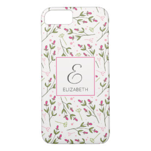 Coques Pour iPhone Monogramme Fleur sauvage rose et vert