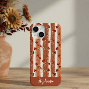 Coque Pour iPhone 15 Monogramme Fleur Sauvage Terracotta Bohème