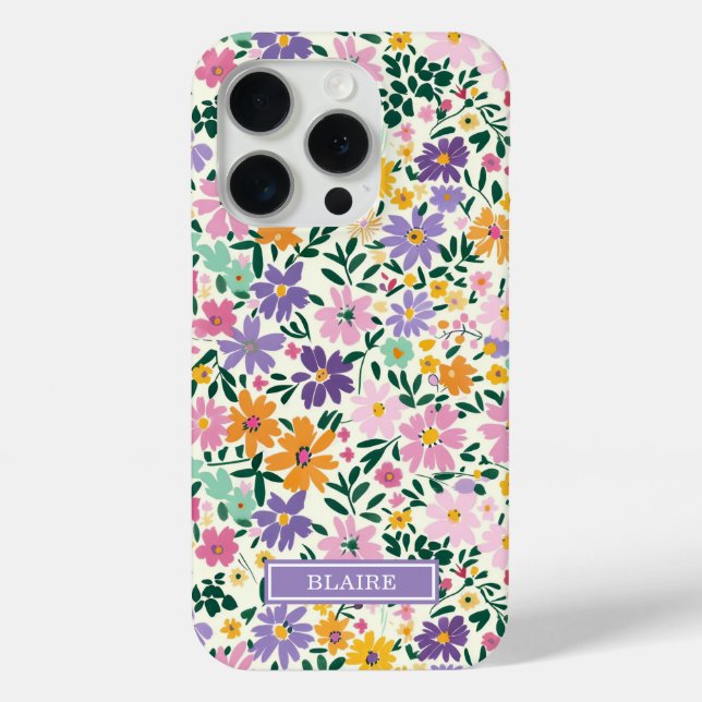 Coques Case-Mate iPhone Monogramme Fleurs Ditsy Violettes (Verso)