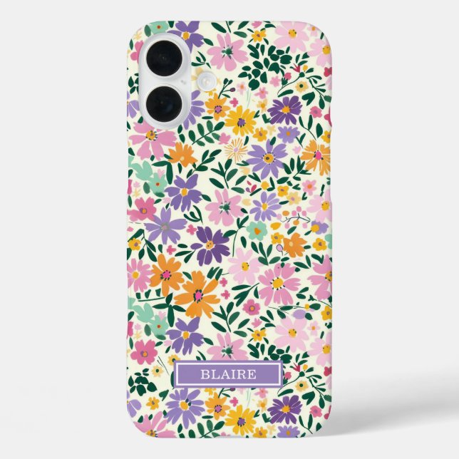 Coques Case-Mate iPhone Monogramme Fleurs Ditsy Violettes (Verso)