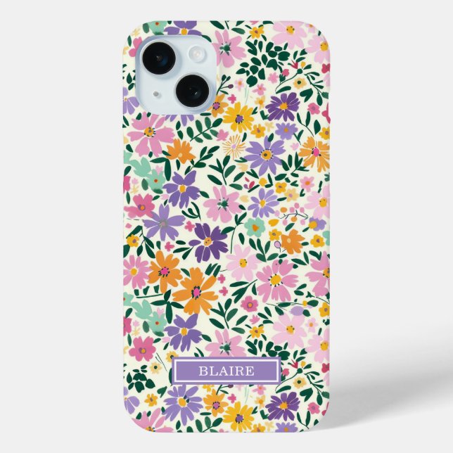 Coques Case-Mate iPhone Monogramme Fleurs Ditsy Violettes (Verso)