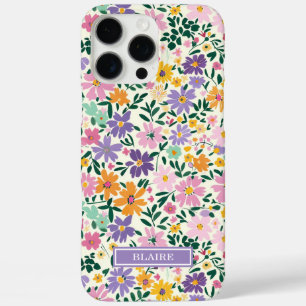 Coques iPhone 16 Pro Max Monogramme Fleurs Ditsy Violettes