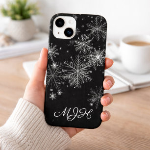 Coque Pour iPhone 14 Plus Monogramme flocon de neige noir et blanc