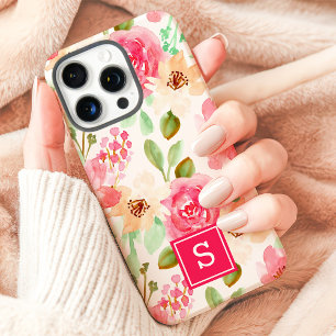 Coques iPhone 16 Pro Max Monogramme floral à l'aquarelle