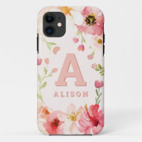 monogramme floral aquarelle + nom personnalisation