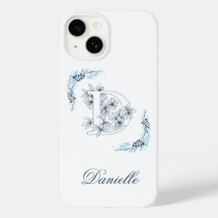 Coque Pour iPhone 14 Monogramme floral bleu initial "D" calme