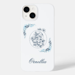 Coque Pour iPhone 14 Monogramme floral bleu "O" initial Calme
