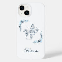 Monogramme floral bleu "P" serein