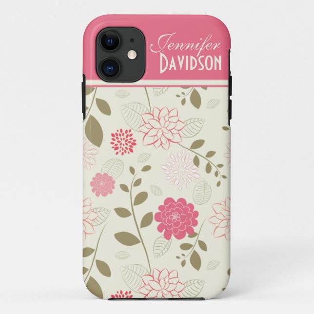 Coques Case-Mate iPhone Monogramme floral bronzage en ivoire rose Girly (Dos)