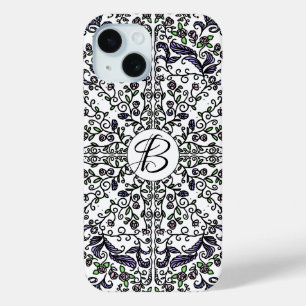 Coque Pour iPhone 15 monogramme floral complexe de rhapsodie bohème