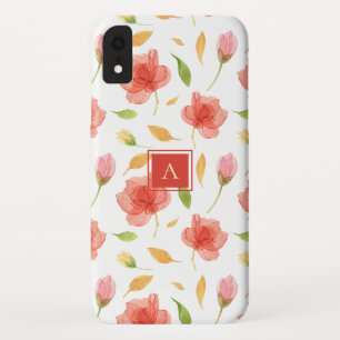 Case-Mate iPhone Case Monogramme floral de motif d'aquarelle rouge à la