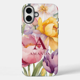 Coques iPhone 16 Plus Monogramme floral de printemps