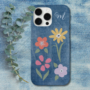 Coques iPhone 16 Pro Max Monogramme floral de tissu Denim