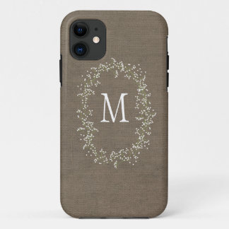 Coque iPhone 11 Monogramme floral de toile de jute vintage