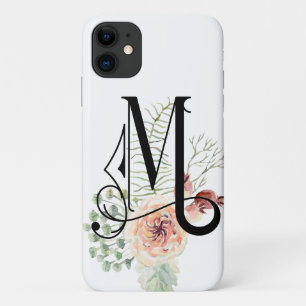 Case-Mate iPhone Case Monogramme floral décoratif noir et rose M sur bla