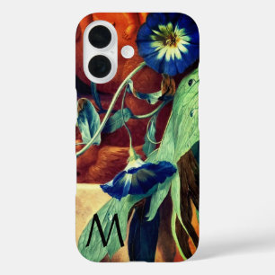 COQUES iPhone 16 MONOGRAMME FLORAL DES GLORIES DU MATIN BLEU