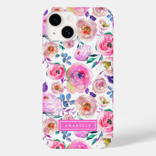 Coque Pour iPhone 14 Monogramme floral du saumon jaune