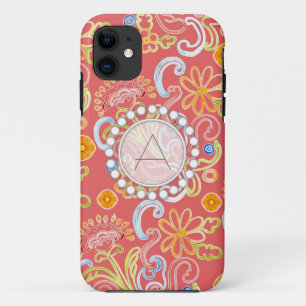 Coque iPhone 11 Monogramme floral Motif floral moderne