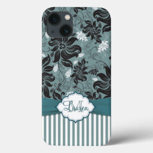 Etui iPhone Case-Mate Monogramme floral noir, turquoise, blanc