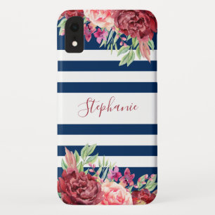 Case-Mate iPhone Case Monogramme floral rayé bleu marine