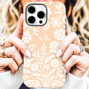 Coques iPhone 16 Pro Max Monogramme Floral Rétro Fleur Sauvage Abricot