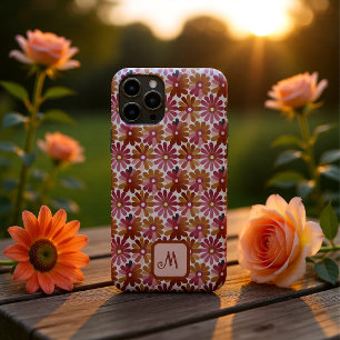 Case-Mate iPhone Case Monogramme Floral Rétro Personnalisé Rose et Marro
