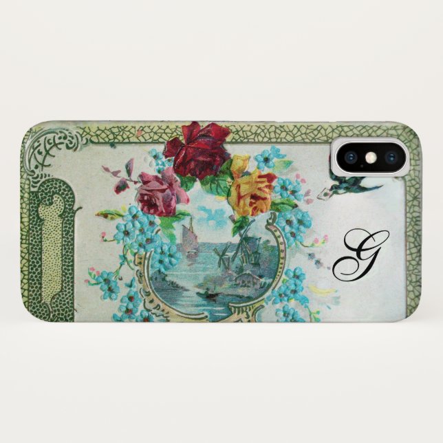 COQUES Case-Mate iPhone MONOGRAMME FLORAL ROMANTICA ROSES ET OISEAU VOLANT (Dos (Horizontal))