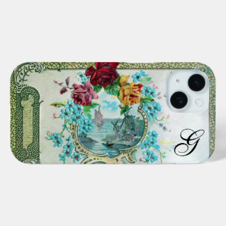 COQUE POUR iPhone 15 MONOGRAMME FLORAL ROMANTICA ROSES ET OISEAU VOLANT