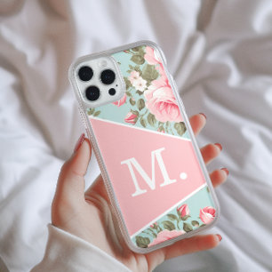 Coques iPhone 16 Pro Max Monogramme floral rose moderne pâle