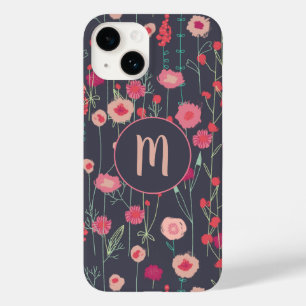 Coque Pour iPhone 14 Monogramme Floral rose noire