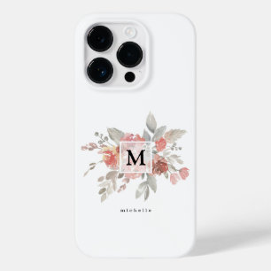 Coque Pour iPhone 14 Pro Monogramme floral rose pâle élégant